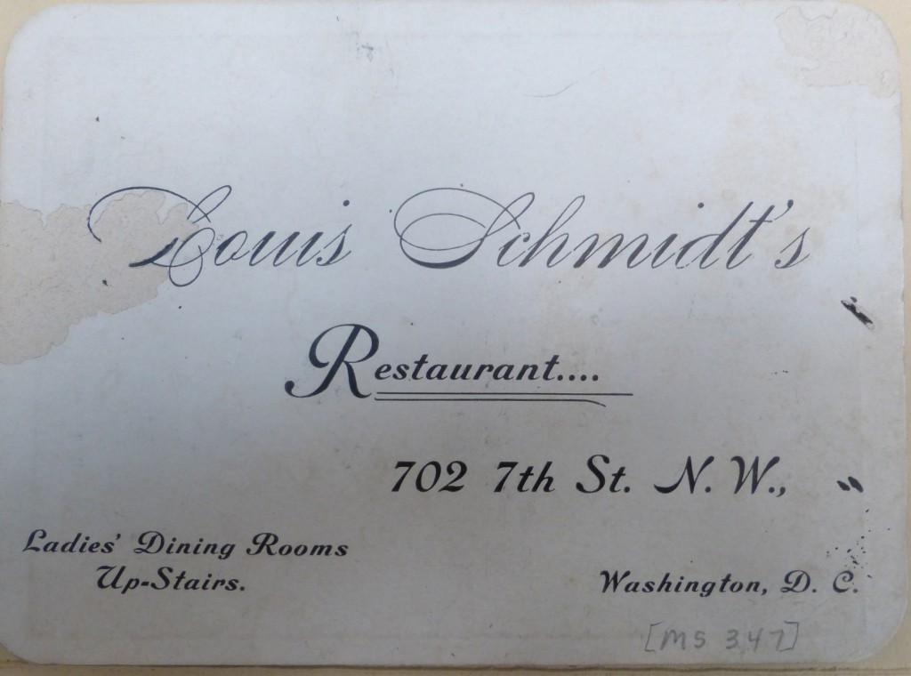 Louis Schmidt restaurant business card