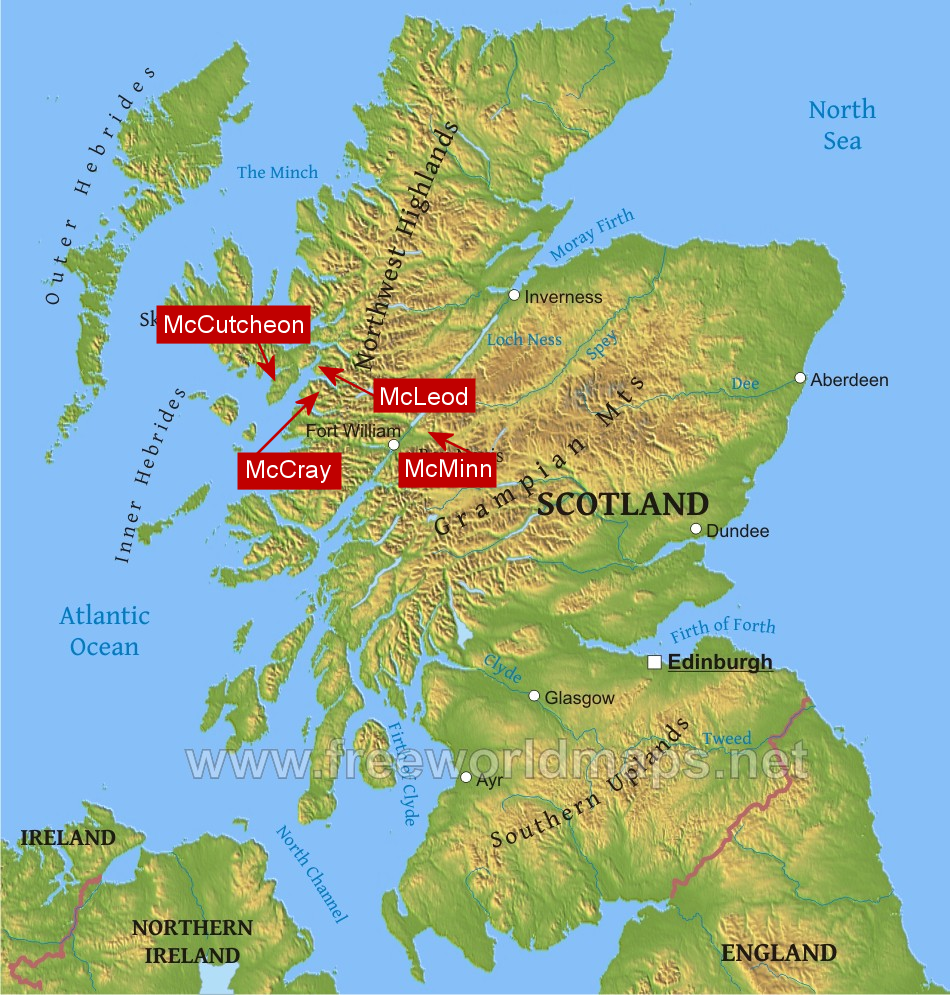 Scotland map with Schmidt related clans